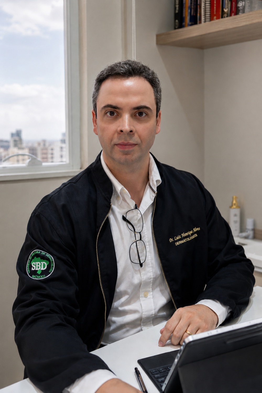 Dr. Luiz Henrique Alves, dermatologista, em seu consultório na Clínica Life